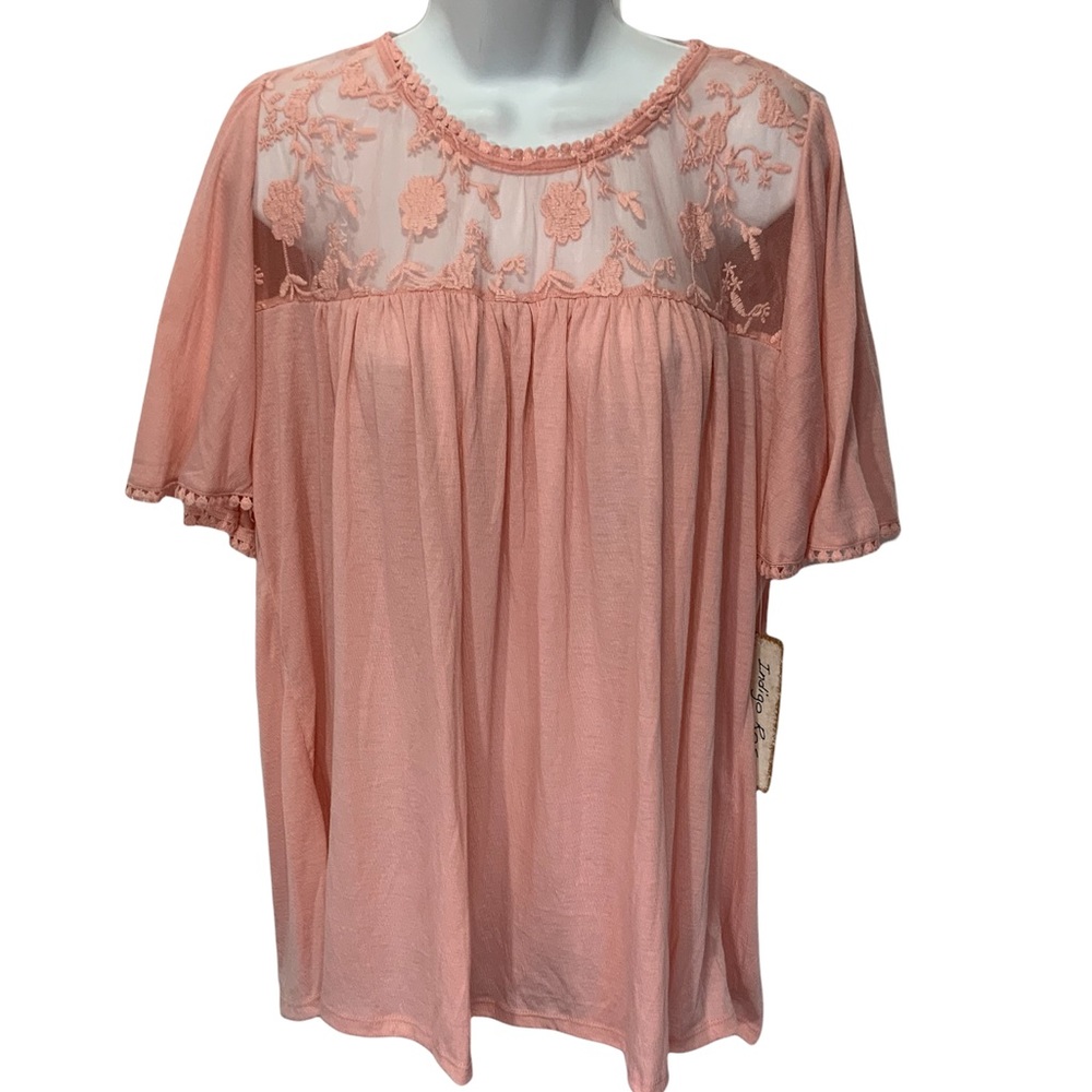 Indigo Rose Floral Mesh Top NWT
